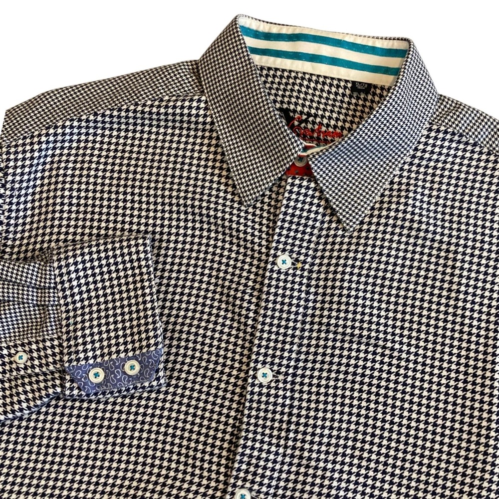 Robert Graham Mens XL Houndstooth Black White Long Sleeve Button Down Shirt